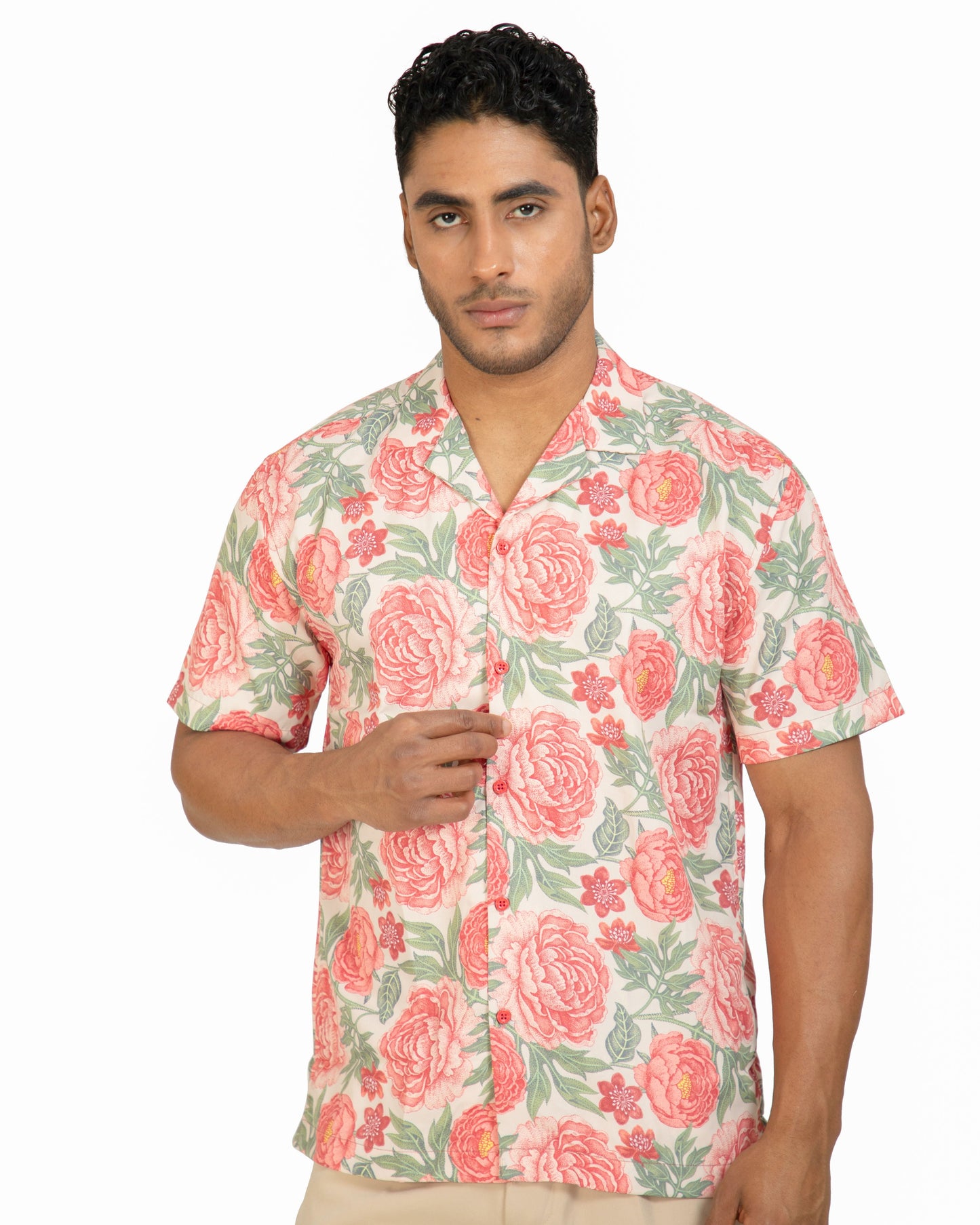 "Men Rose Garden Half Sleeve Shirt Front Look"