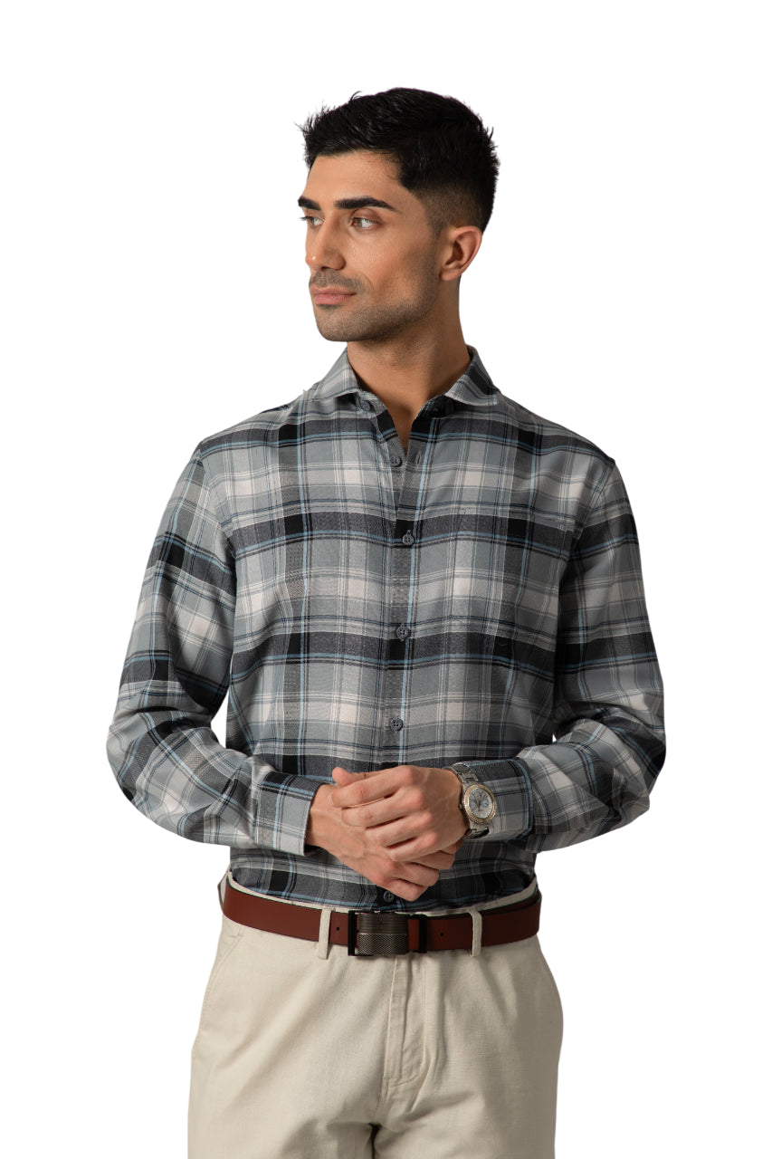 "Men Blue Plaid Check Shirt"