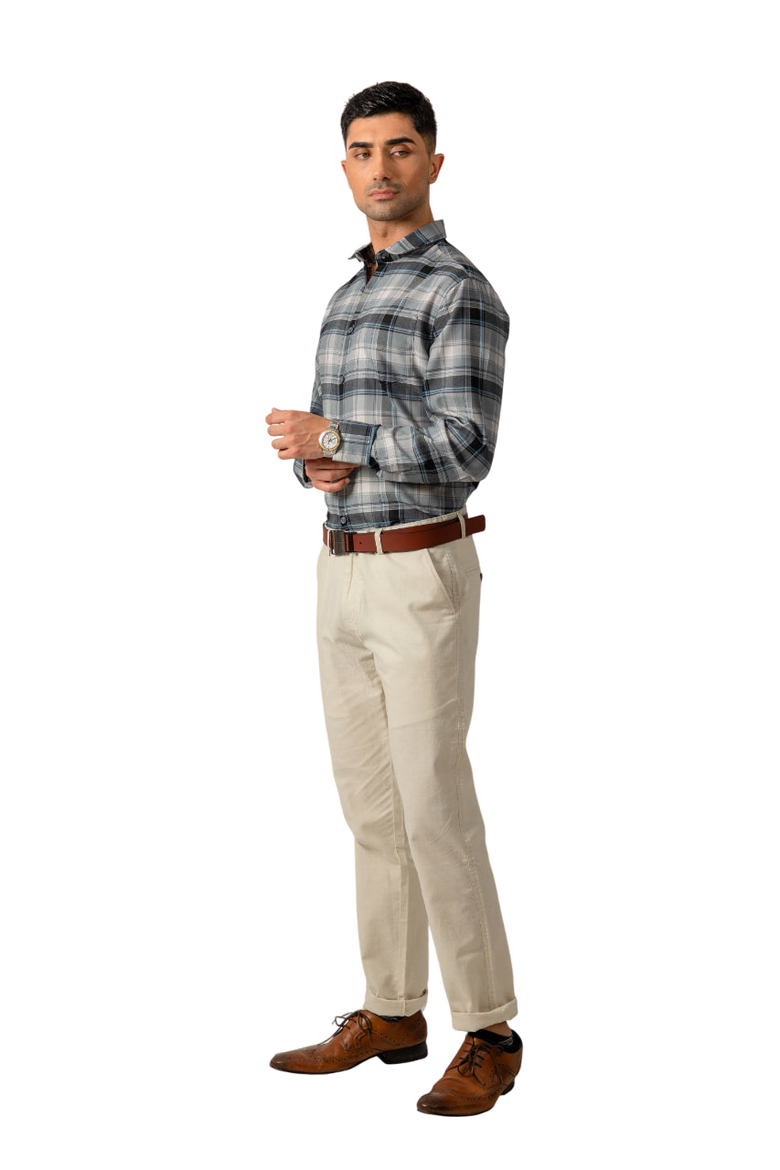 "Men Blue Plaid Check Full  Sleeve Shirt"