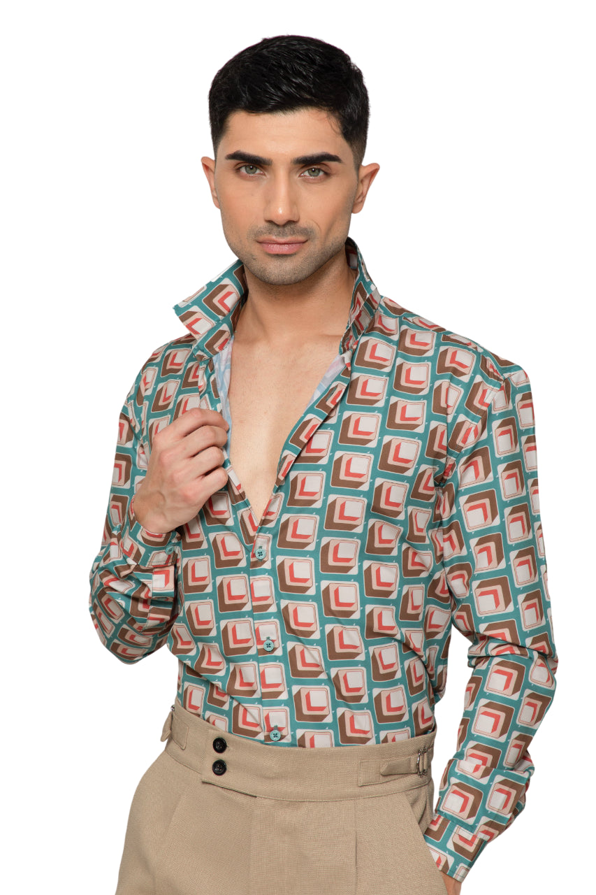 "Men Maze Box Slim Fit Full Sleeve Shirt"