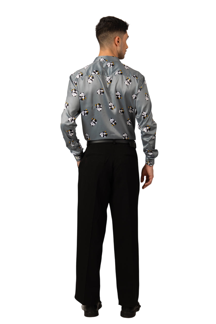 "Grey Panda Graphic Full Sleeve Shirt"