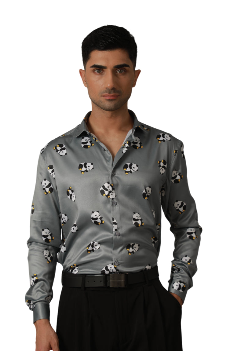 "Men Grey Panda printed Casual Shirt"