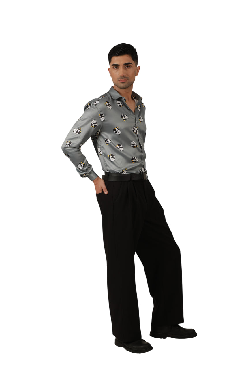 "panda printed shirt full look"