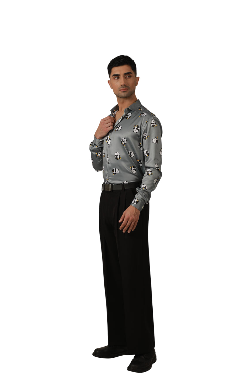 "Grey panda graphic shirt"