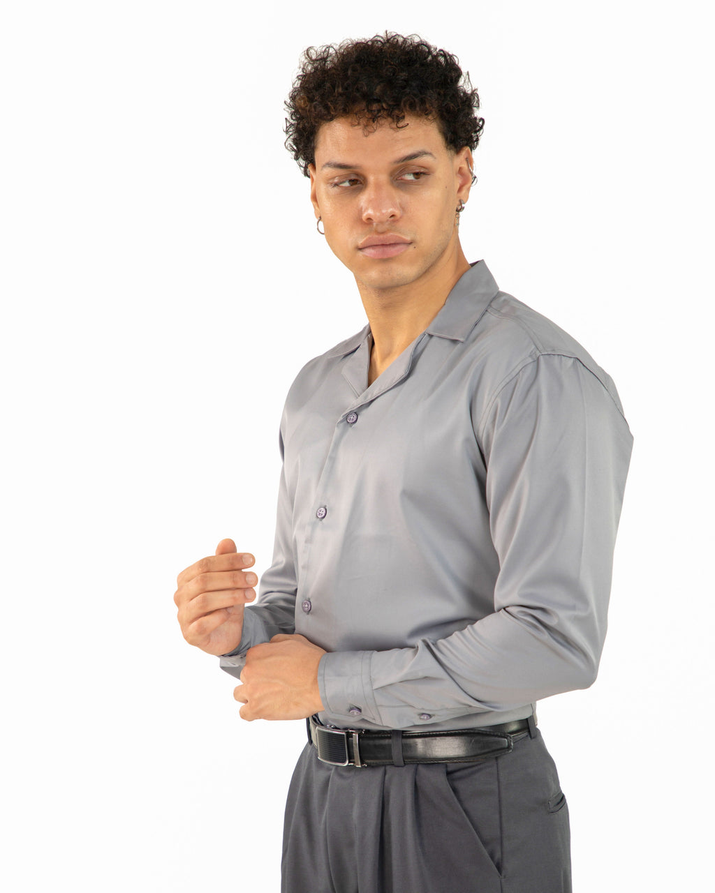 "Men Grey Korean Full Sleeve Shirt"