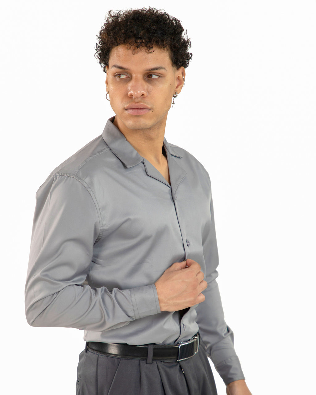"Men Grey Korean Full Sleeve Shirt"
