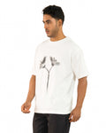 "Men Daisy Flower Printed Oversized White T Shirt right side look"