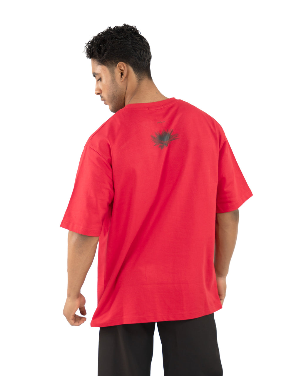 "Men Daisy Floral Red Oversized T Shirt back view"