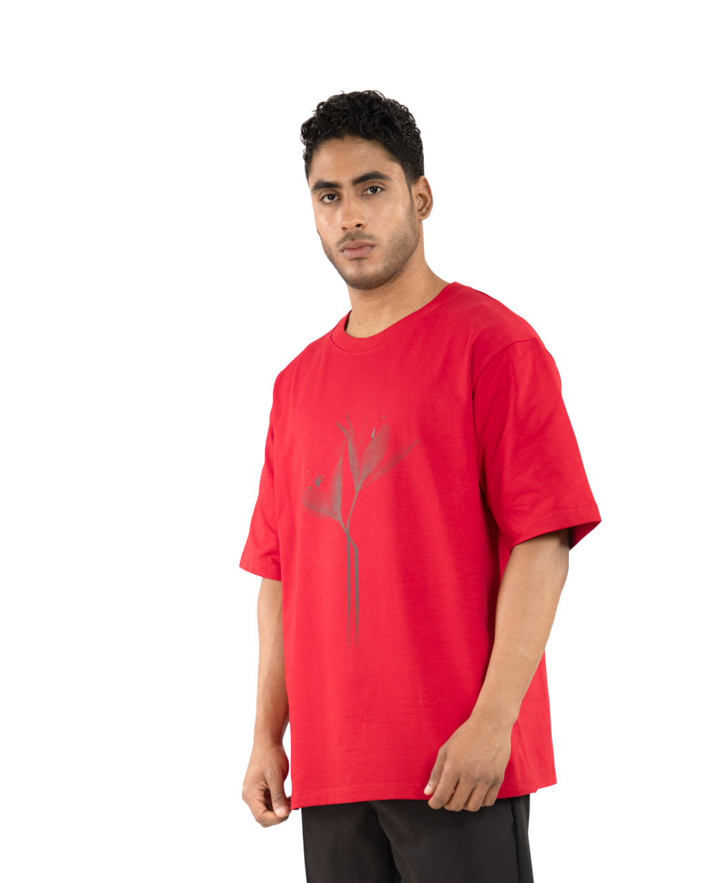 "Men Lily Floral Red Oversized T Shirt  left side"