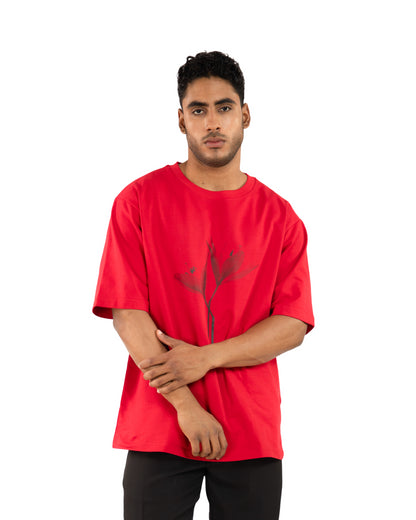 "Men Lily Floral Red Oversized T Shirt front"
