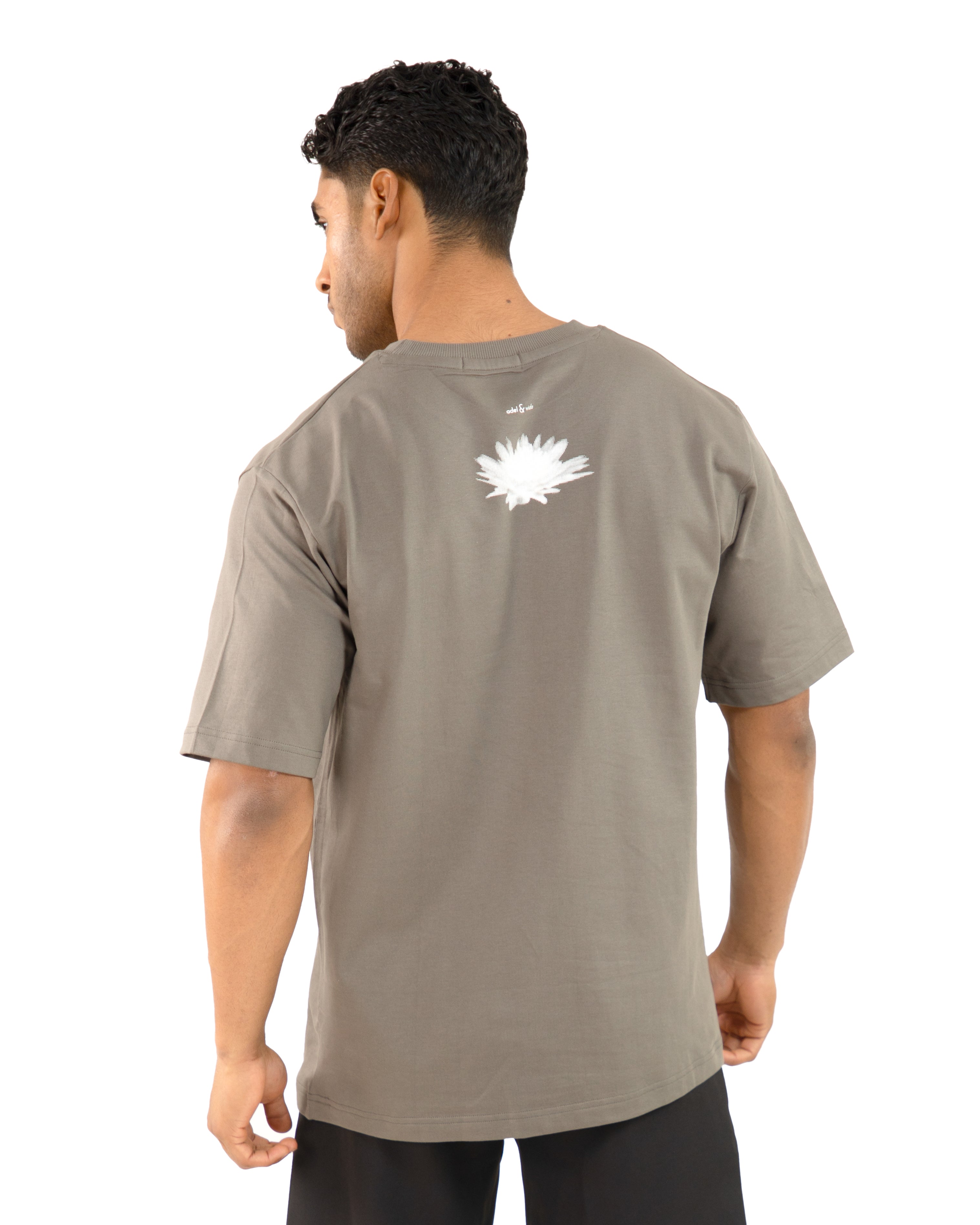 "Men Daisy Cotton Grey Oversized T Shirt back view"