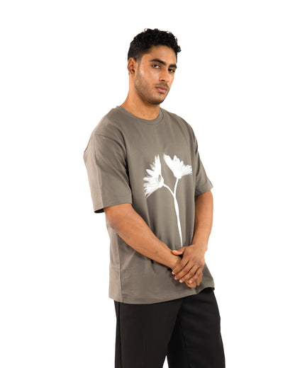 "Men Daisy Cotton Grey Oversized T Shirt right view"