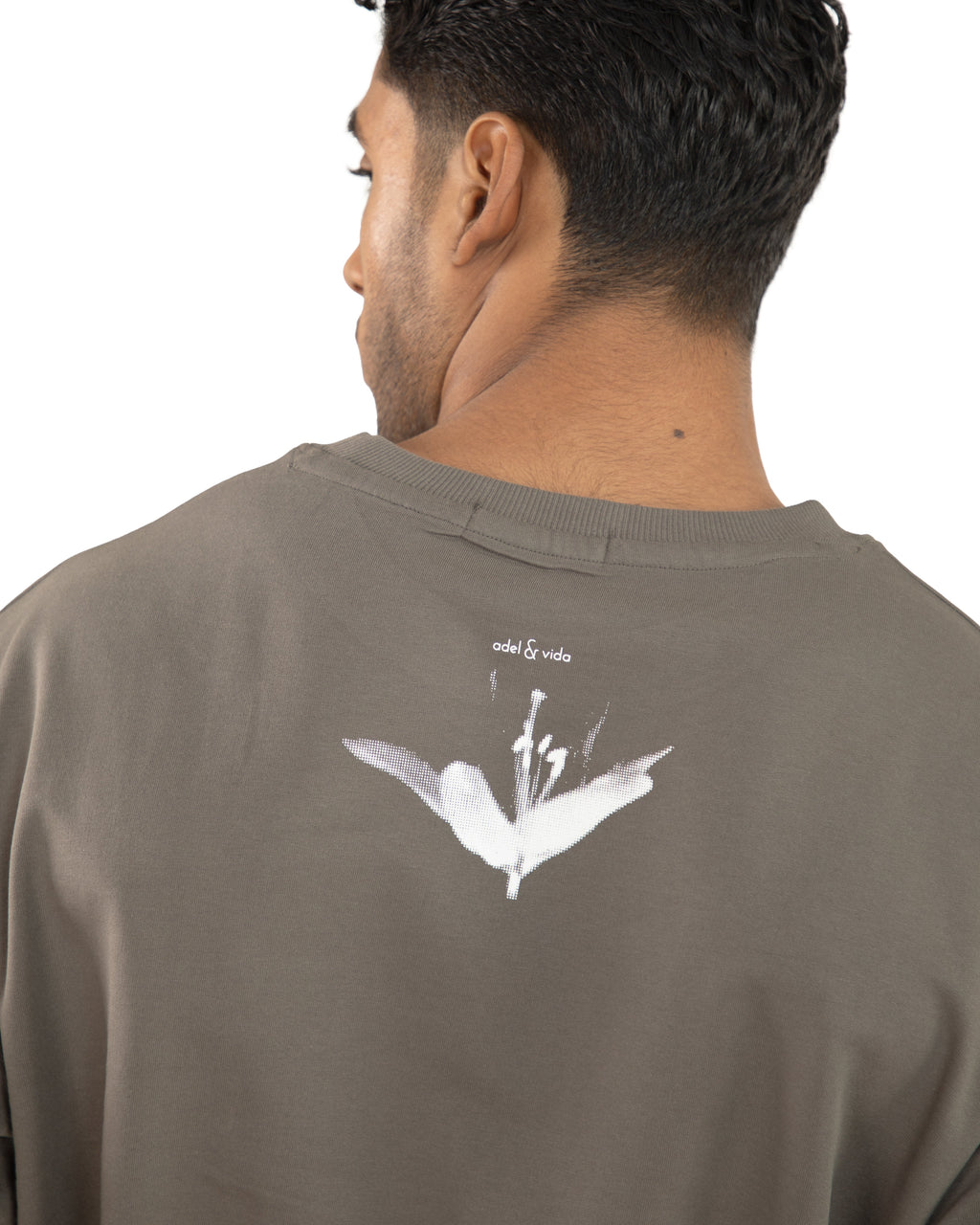 "Men Lily Printed Grey Oversized T Shirt - Back Closeup view"