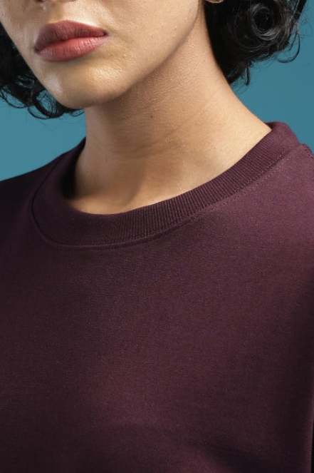 ADEL & VIDA burgundy oversized crew neck sweatshirt with a soft, minimalist design for everyday wear.