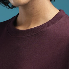 ADEL & VIDA burgundy oversized crew neck sweatshirt with a soft, minimalist design for everyday wear.