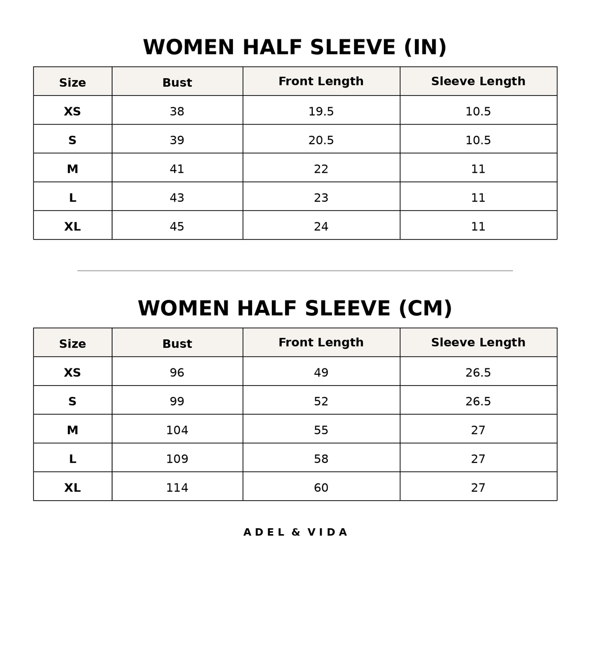 Size chart