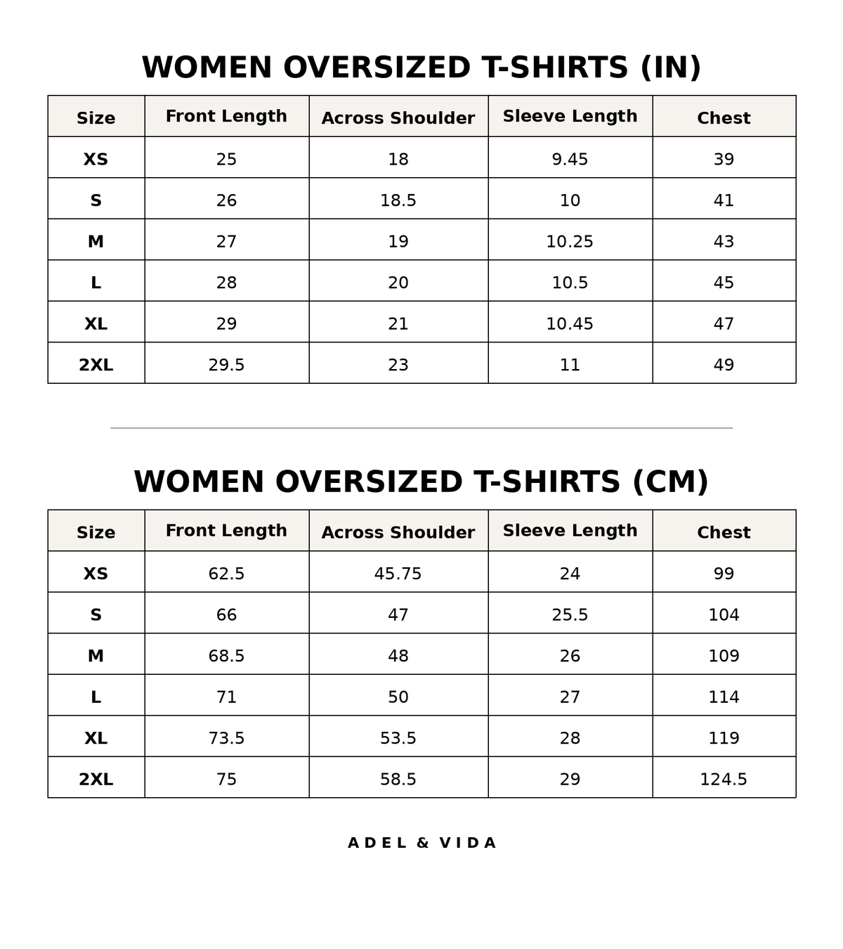 Size chart
